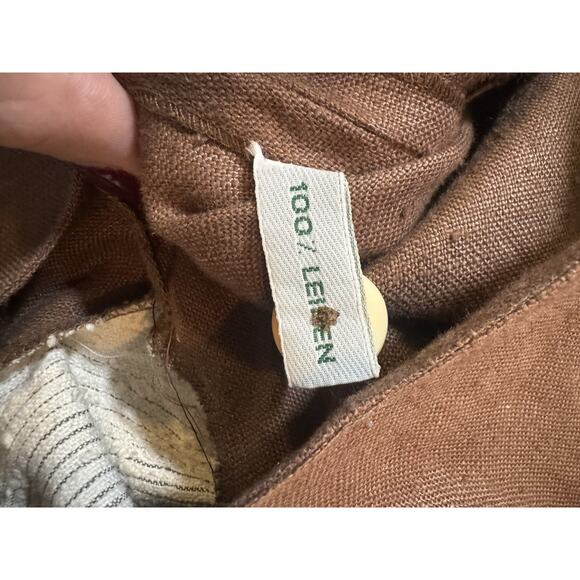 Vintage 70s Style Nur Trocken Reinigen 100% Linen Maxi Prairie Dress Boho Large - Picture 8 of 16